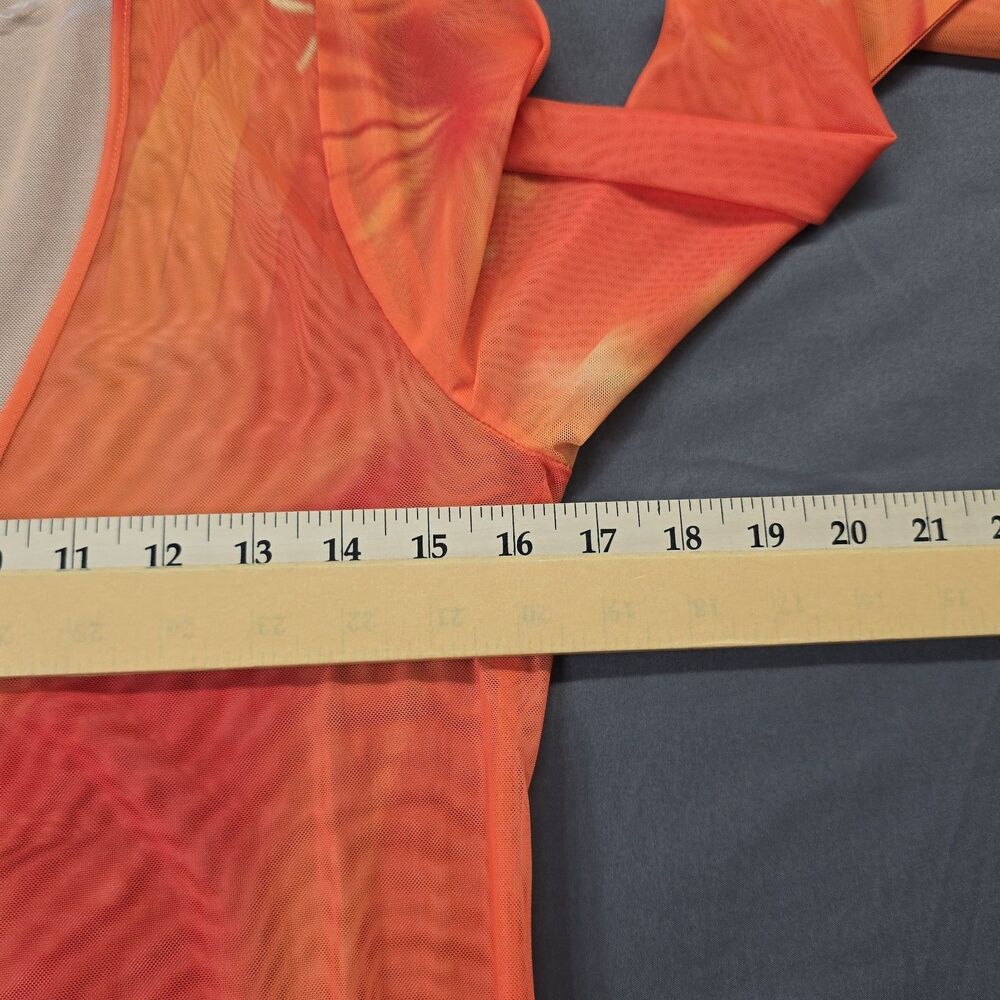 CAROLINE CONSTAS Mesh Midi Dress Cover Up M Orange with Red & Yellow Tie‑Dye New - Picture 7 of 13